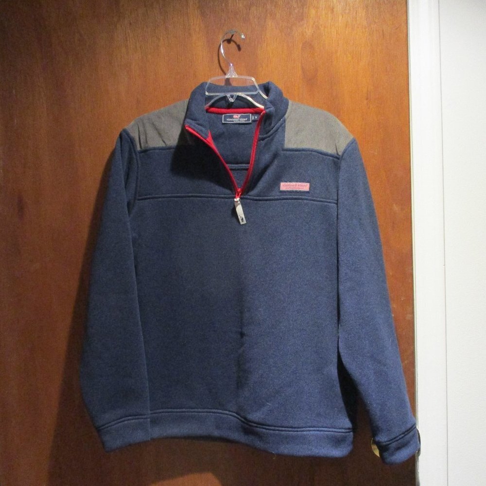 Mens Cord Shoulder Jersey Shep Shirt  Pullover with Whale zip  Blue and gray
